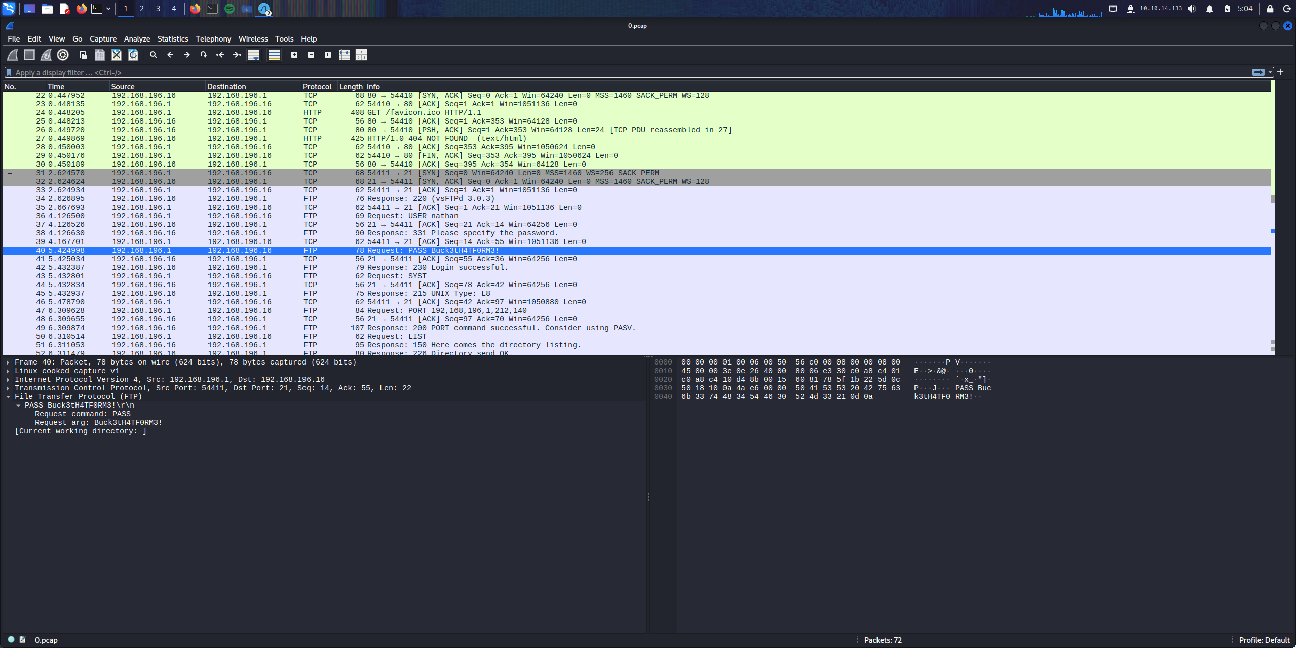 FTP credentials in Wireshark